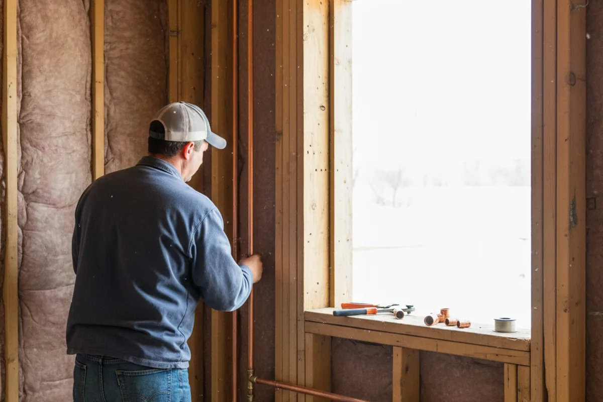 Licensed plumber running new copper supply lines in a Dennysville home